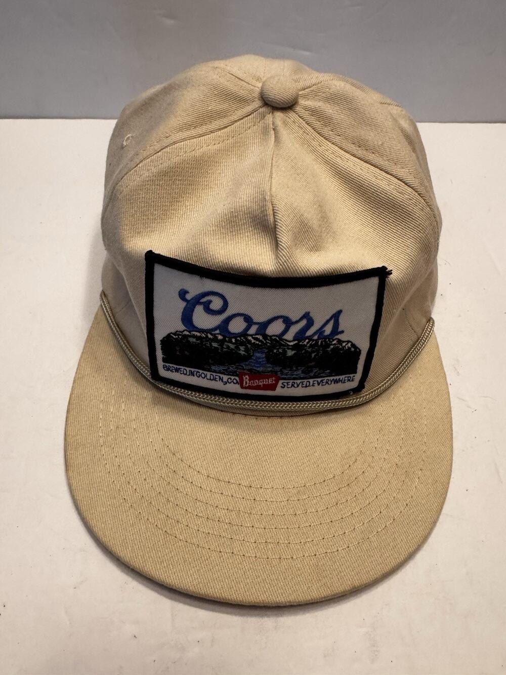 Coors Banquet Baseball Hat Golf White Patch Logo Brewing Beer Vintage SnapBack